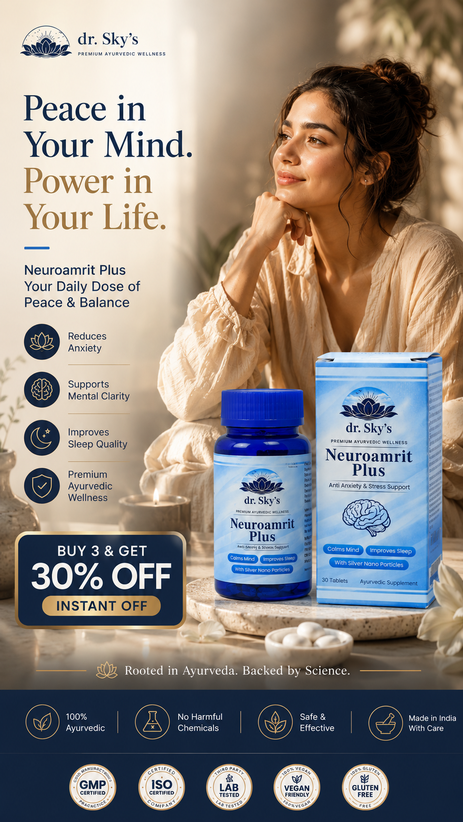 Premium Ayurvedic wellness lifestyle image with Neuroamrit Plus