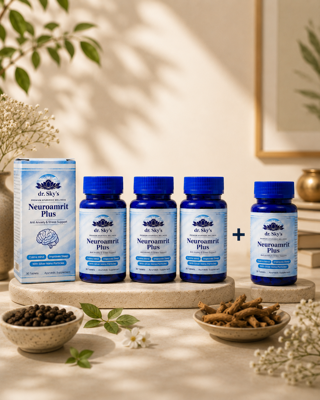 Neuroamrit Plus Buy 3 Get 1 Free Ayurvedic stress relief and sleep tablet bundle